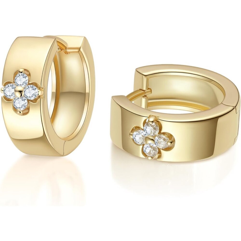 Sterling Silver Gold Plated Hoop Earrings With Moissanite - Womens Jewelry